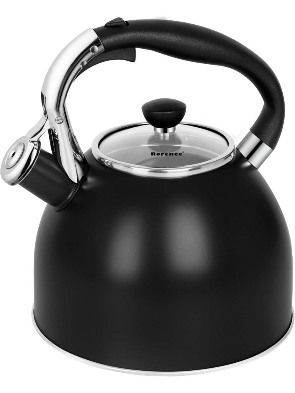 Black Stainless Steel Kitchen Whistling Stove Top Tea Kettle 2.5 Quart Glass Lid
